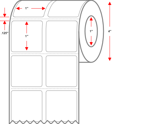 1 X 1 Premium Paper 2 Across - Direct Thermal Label - Perforated - White - 4" Roll - Permanent