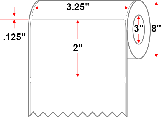 3.25 X 2 Premium Paper Thermal Transfer Label - Perforated - White - 8" Roll - Permanent