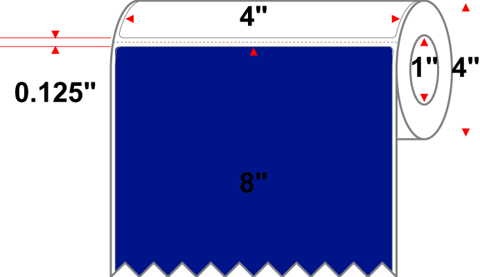 4 X 8 Premium Paper Direct Thermal Label - Perforated - PMS Reflex Blue Reflex Blue - 4" Roll - Permanent