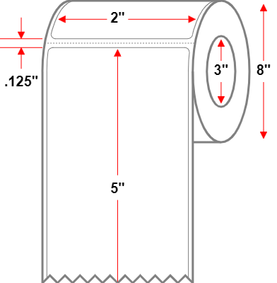 2 X 5 Premium Paper Thermal Transfer Label - Perforated - White - 8" Roll - Permanent