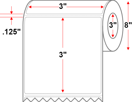 3" X 3" Inkjet Label - Perforated - Premium Paper - White - 8" Roll - All-Temp