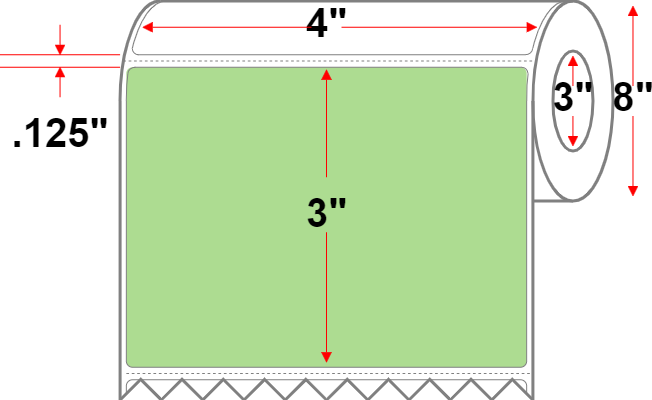 4 X 3 Premium Paper Thermal Transfer Label - Perforated - Light Green 358 - 8" Roll - Permanent