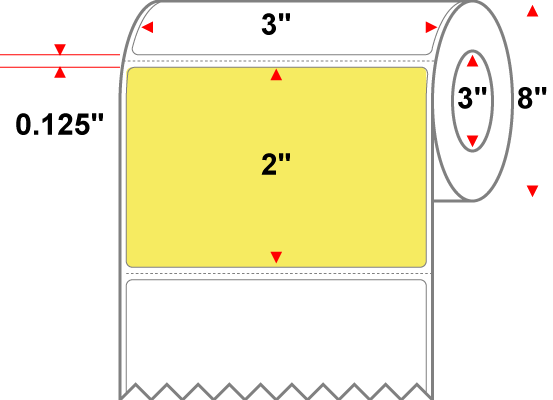 3 X 2 Premium Paper Thermal Transfer Label - Perforated - PMS 100 Light Yellow 100 - 8" Roll - Permanent