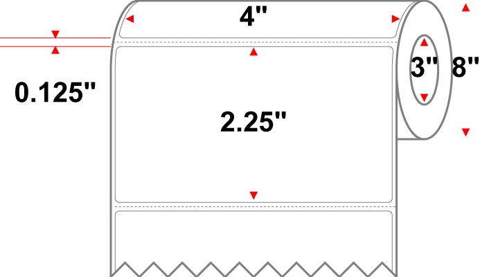 4 X 2.25 Premium Paper Thermal Transfer Label - Perforated - White - 8" Roll - Permanent