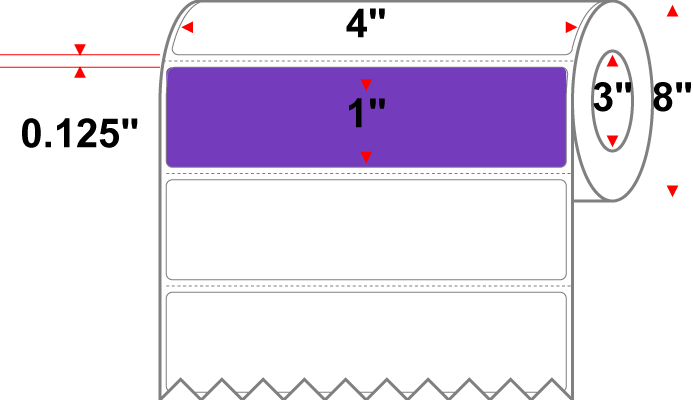 4 X 1 Premium Paper Thermal Transfer Label - Perforated - PMS 266 Violet 266 - 8" Roll - Permanent