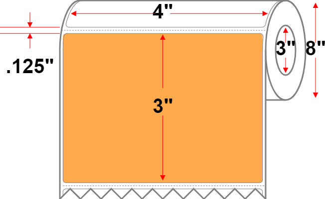 4 X 3 Premium Paper Thermal Transfer Label - Perforated - FL Orange 804 - 8" Roll - Permanent