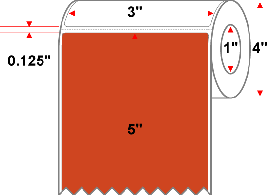 3 X 5 Premium Paper Thermal Transfer Label - Perforated - PMS 173 Dark Orange 173 - 4" Roll - Permanent