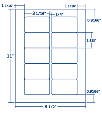 3.063" X 1.833" Laser/Inkjet Label-10 Per Sheet, 100 Sheets Per Pack, White, Permanent