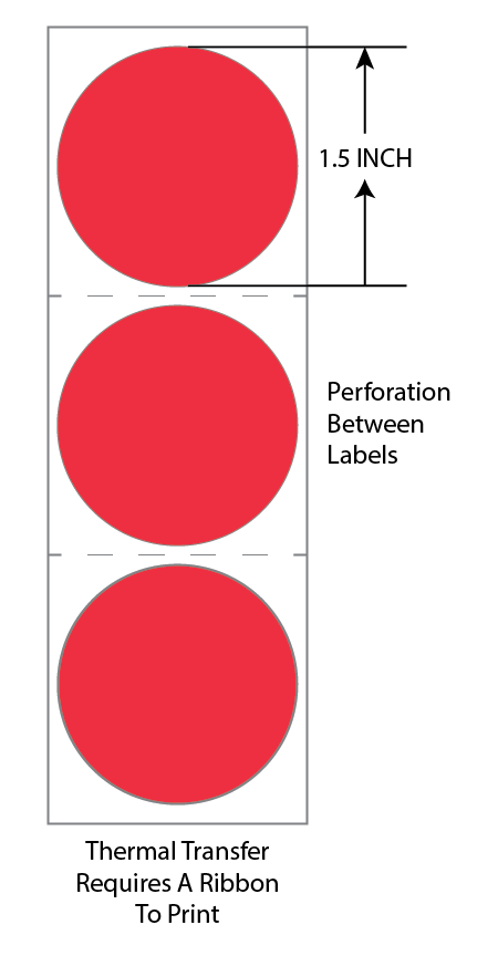 1.5 Inch Circle Premium Paper Thermal Transfer Label - Perforated - Red 32 - Permanent