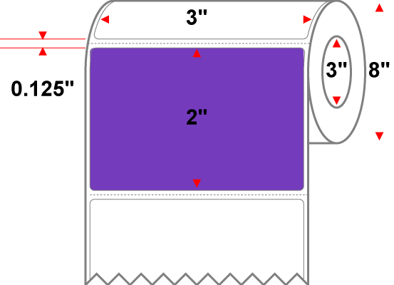 3 X 2 Premium Paper Direct Thermal Label - Perforated - PMS 266 Violet 266 - 8" Roll - Permanent