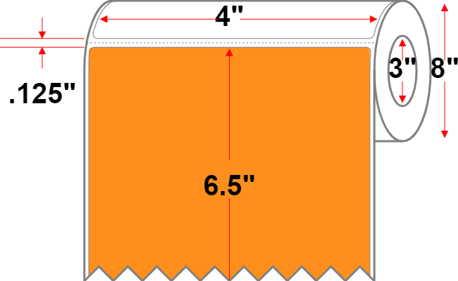 4 X 6.5 Premium Paper Thermal Transfer Label - Perforated - Orange 1495 - 8" Roll - Permanent