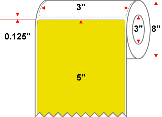 3 X 5 Premium Paper Direct Thermal Label - Perforated - PMS 3955 Yellow/Green 3955 - 8" Roll - Permanent