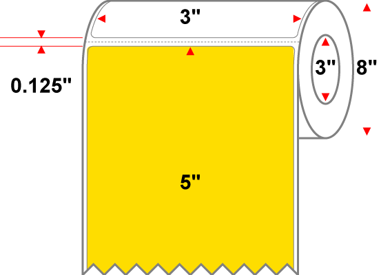 3 X 5 Premium Paper Thermal Transfer Label - Perforated - Pantone Yellow Yellow - 8" Roll - Permanent