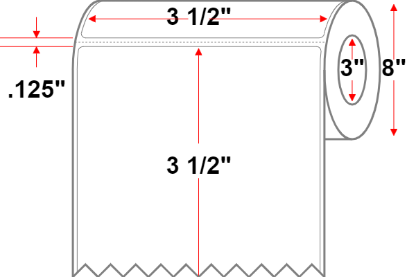 3.5 X 3.5 Premium Paper Direct Thermal Label - Perforated - White - 8" Roll - Permanent