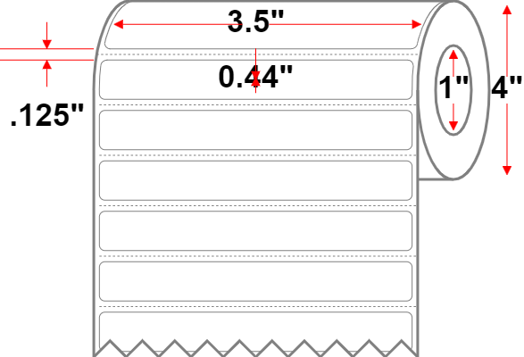 3.5 X 0.44 Premium Paper Thermal Transfer Label - Perforated - White - 4" Roll - Permanent