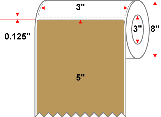 3 X 5 Premium Paper Direct Thermal Label - Perforated - PMS 465 Cardboard Brown 465 - 8" Roll - Permanent