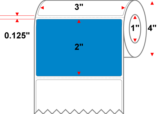 3 X 2 Premium Paper Direct Thermal Label - Perforated - Process Blue Process Blue - 4" Roll - Permanent