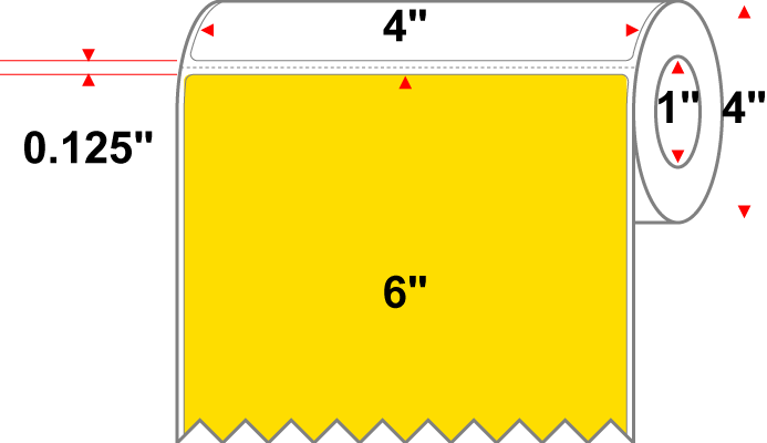 4 X 6 Premium Paper Thermal Transfer Label - Perforated - Pantone Yellow Yellow - 4" Roll - Permanent