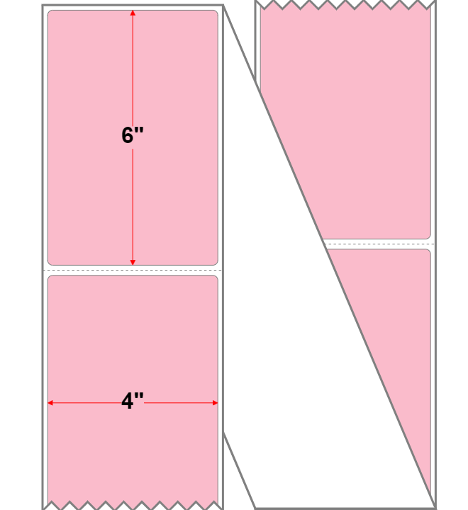 Fanfolded - 4 X 6 Economy Paper Direct Thermal Label - Pastel Pink 182 - Permanent