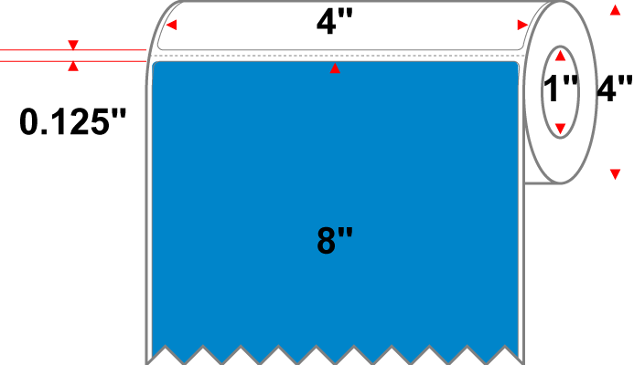 4 X 8 Premium Paper Direct Thermal Label - Perforated - Process Blue Process Blue - 4" Roll - Permanent