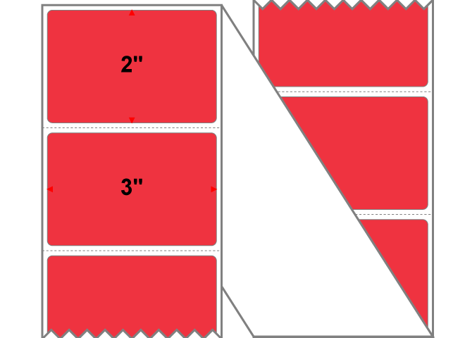 Fanfolded - 3 X 2 Premium Paper Direct Thermal Label - PMS 032 Red 32 - Permanent