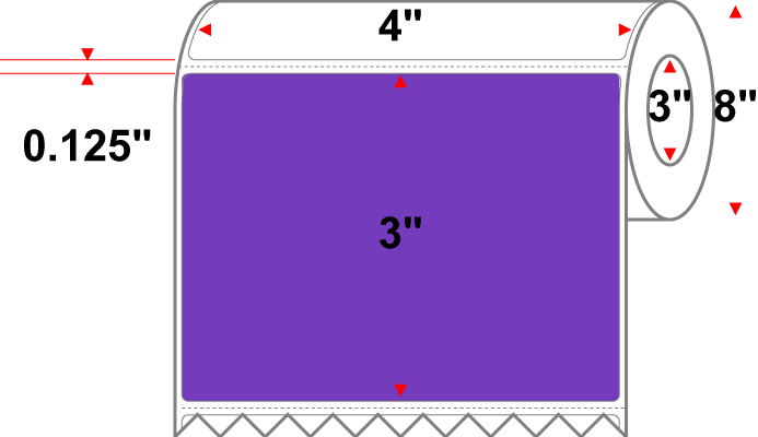 4 X 3 Premium Paper Thermal Transfer Label - Perforated - PMS 266 Violet 266 - 8" Roll - Permanent