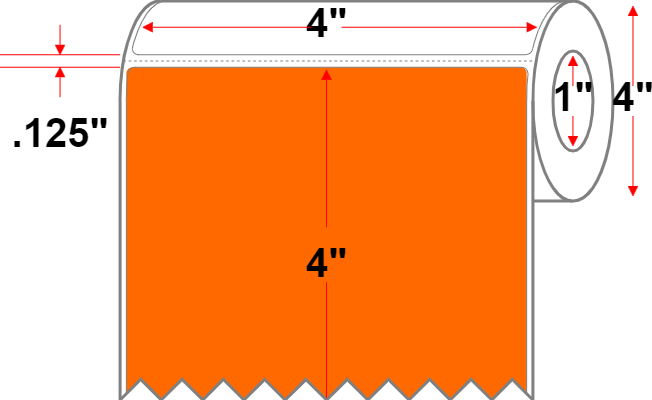 4 X 4 Premium Paper Direct Thermal Label - Perforated - Orange 1505 - 4" Roll - Permanent