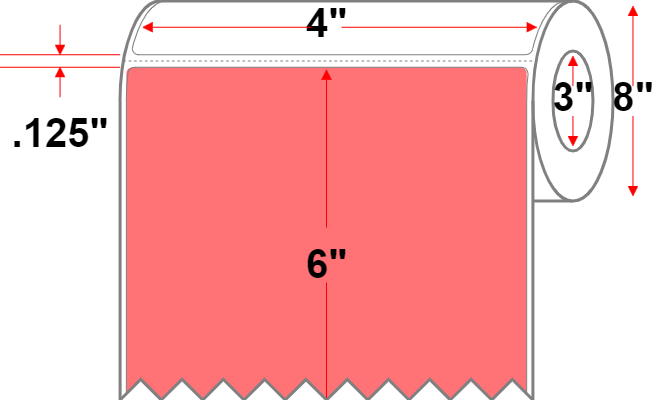 4 X 6 Economy Paper Direct Thermal Label - Perforated - FL Red 805 - 8" Roll - Permanent