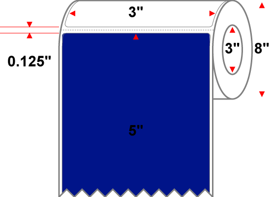 3 X 5 Premium Paper Direct Thermal Label - Perforated - PMS Reflex Blue Reflex Blue - 8" Roll - Permanent
