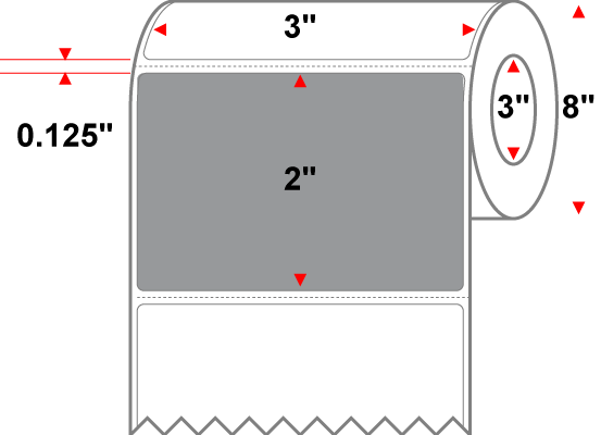 3 X 2 Premium Paper Direct Thermal Label - Perforated - PMS Cool Gray 7 (Dark) Gray 7 - 8" Roll - Permanent