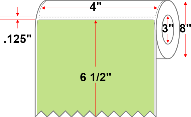 4 X 6.5 Premium Paper Thermal Transfer Label - Perforated - Light Green 365 - 8" Roll - Permanent
