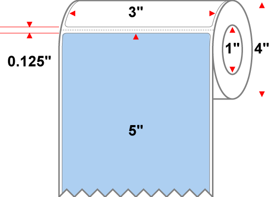 3 X 5 Premium Paper Direct Thermal Label - Perforated - PMS 277 Light Blue 277 - 4" Roll - Permanent