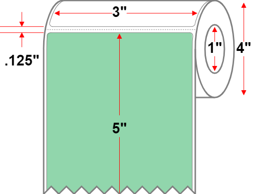3 X 5 Premium Paper Direct Thermal Label - Perforated - Green 345 - 4" Roll - Permanent
