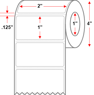 2 X 1 Premium Paper Direct Thermal Label - Perforated - White - 4" Roll - Removable