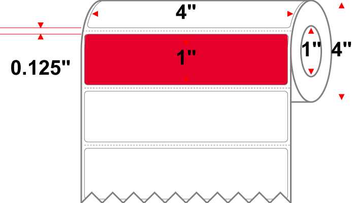 4 X 1 Premium Paper Direct Thermal Label - Perforated - PMS 185 Red 185 - 4" Roll - Permanent