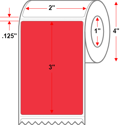 2 X 3 Premium Paper Direct Thermal Label - Perforated - Red 32 - 4" Roll - Permanent