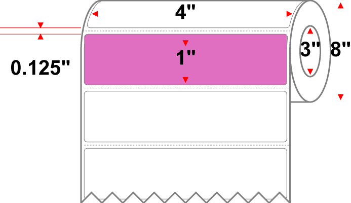 4 X 1 Premium Paper Direct Thermal Label - Perforated - PMS 2385 Purple/Red 2385 - 8" Roll - Permanent