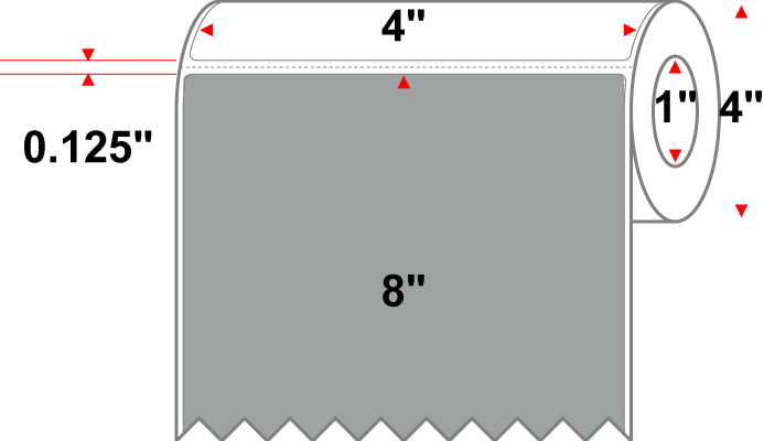 4 X 8 Premium Paper Direct Thermal Label - Perforated - PMS 422 Gray (Medium) 422 - 4" Roll - Permanent