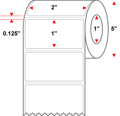 2 X 1 Premium Paper Thermal Transfer Label - Perforated - White - 5" Roll - Permanent