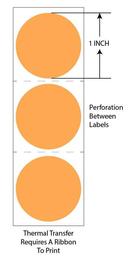 1 Inch Circle Premium Paper Thermal Transfer Label - Perforated - FL Orange 804 - Permanent