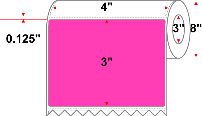 4 X 3 Premium Paper Thermal Transfer Label - Perforated - Fluorescent Pink 806 - 8" Roll - Permanent