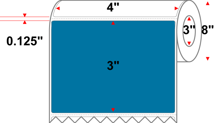 4 X 3 Premium Paper Thermal Transfer Label - Perforated - PMS 307 Dark Aqua 307 - 8" Roll - Permanent