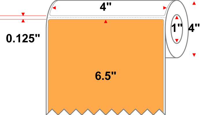4 X 6.5 Premium Paper Thermal Transfer Label - Perforated - Fluorescent Orange 804 - 4" Roll - Permanent