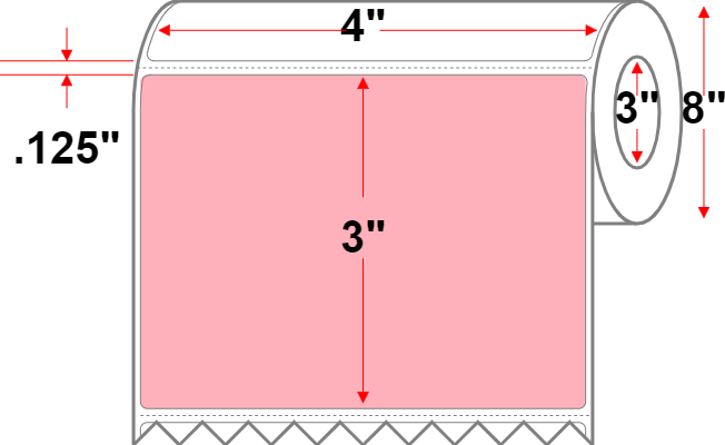 4 X 3 Premium Paper Thermal Transfer Label - Perforated - Pink 176 - 8" Roll - Permanent