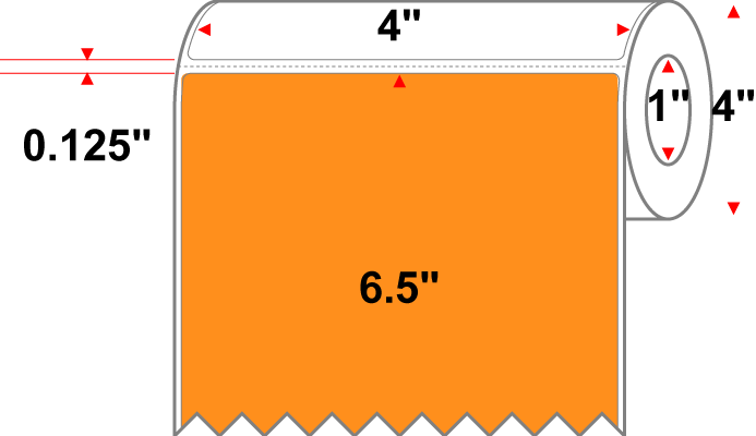 4 X 6.5 Premium Paper Thermal Transfer Label - Perforated - PMS 1495 Orange/Peach 1495 - 4" Roll - Permanent