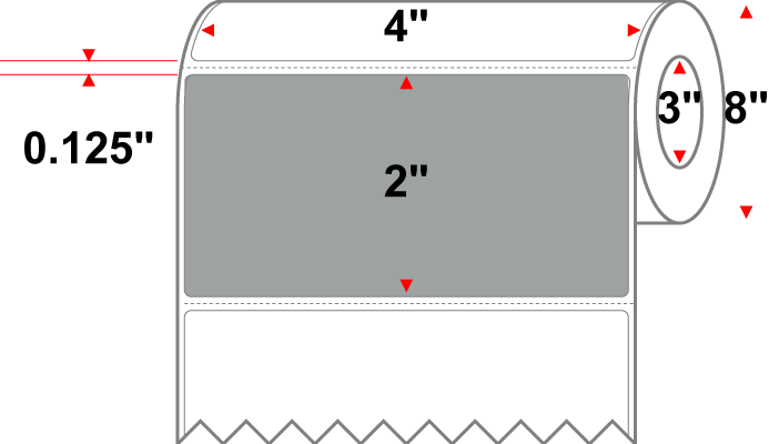 4 X 2 Premium Paper Thermal Transfer Label - Perforated - PMS 422 Gray (Medium) 422 - 8" Roll - Permanent