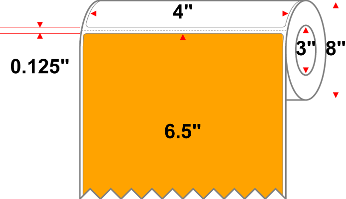 4 X 6.5 Premium Paper Direct Thermal Label - Perforated - PMS 135 Pastel Orange 135 - 8" Roll - Permanent