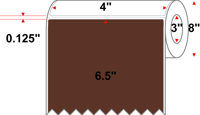 4 X 6.5 Premium Paper Direct Thermal Label - Perforated - PMS 4695 Dark Brown 4695 - 8" Roll - Permanent