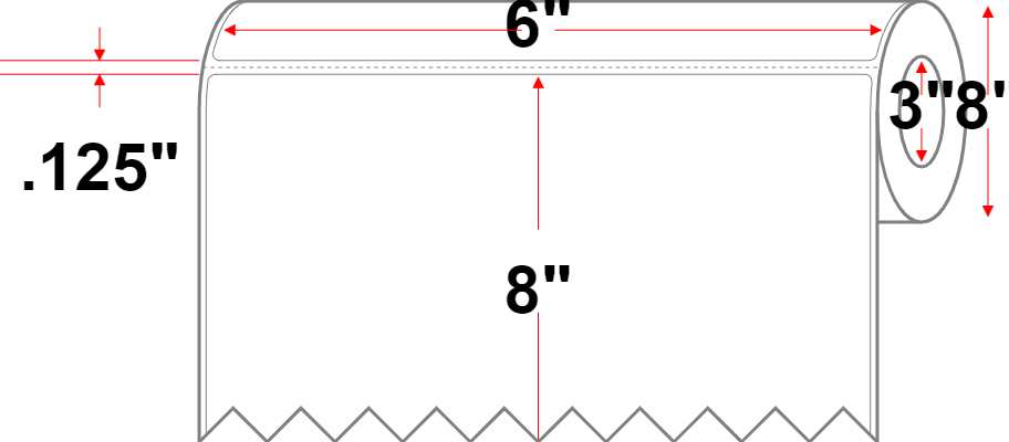 6 X 8 Premium Paper Thermal Transfer Label - Perforated - White - 8" Roll - Permanent