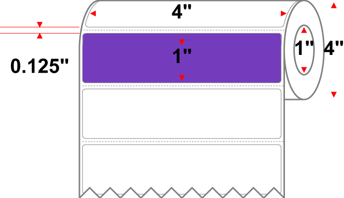 4 X 1 Premium Paper Thermal Transfer Label - Perforated - PMS 266 Violet 266 - 4" Roll - Permanent